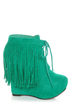 Privileged Nissa Green Lace-Up Fringe Wedge Booties