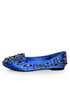 Privileged Sage Royal Blue Satin Studded Smoking Slipper Flats