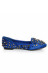 Privileged Sage Royal Blue Satin Studded Smoking Slipper Flats