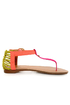 Qupid Agency 148 Fuchsia Suede Neon Color Block Thong Sandals