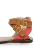Qupid Athena 514A Tan & Coral Patterned Flat Sandals