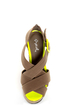 Qupid Burke 52 Taupe Velvet and Neon Yellow Platform Wedges