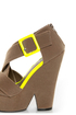 Qupid Burke 52 Taupe Velvet and Neon Yellow Platform Wedges
