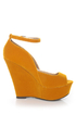 Qupid Finder 69 Mustard Velvet Sculpted Peep Toe Platform Wedges