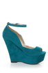Qupid Finder 69 Teal Velvet Sculpted Peep Toe Platform Wedges