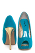 Qupid Heigl 82 Turquoise Velvet & Gold Peep Toe Pumps