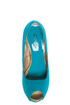 Qupid Heigl 82 Turquoise Velvet & Gold Peep Toe Pumps