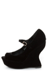 Qupid Jillian 02 Black Velvet Peep Toe Heelless Platforms