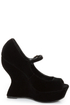Qupid Jillian 02 Black Velvet Peep Toe Heelless Platforms