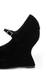 Qupid Jillian 02 Black Velvet Peep Toe Heelless Platforms