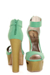 Qupid Lakie 02 Sea Green Textured Cutout Platform Heels