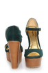 Qupid Luke 02 Green Velvet Architectural Cutout Platform Wedges