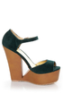 Qupid Luke 02 Green Velvet Architectural Cutout Platform Wedges