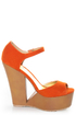 Qupid Luke 02 Orange Velvet Architectural Cutout Platform Wedges