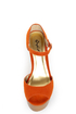 Qupid Luke 02 Orange Velvet Architectural Cutout Platform Wedges