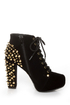 Qupid Luxe Velocity Black Velvet Studded Lace-Up Booties