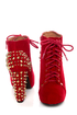 Qupid Luxe Velocity Red Velvet Studded Lace-Up Booties