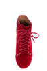Qupid Luxe Velocity Red Velvet Studded Lace-Up Booties