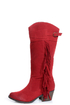 Qupid Mariska 15 Red Oil Finish Suede Fringe Cowboy Boots