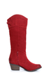 Qupid Mariska 15 Red Oil Finish Suede Fringe Cowboy Boots