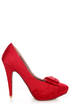 Qupid Marlene 05 Red Fabric Pointed Pumps