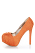 Qupid Marquise 10 Orange Thai Silk Knotty Bow Platform Pumps