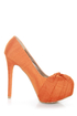 Qupid Marquise 10 Orange Thai Silk Knotty Bow Platform Pumps