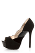 Qupid Miriam 61 Black Texture Time Scalloped Peep Toe Pumps