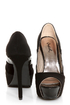 Qupid Miriam 61 Black Texture Time Scalloped Peep Toe Pumps