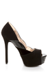 Qupid Miriam 61 Black Texture Time Scalloped Peep Toe Pumps