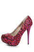 Qupid Neutral 107 Red Fuchsia Leopard Glitter Platform Pumps