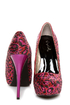 Qupid Neutral 107 Red Fuchsia Leopard Glitter Platform Pumps