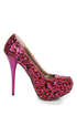 Qupid Neutral 107 Red Fuchsia Leopard Glitter Platform Pumps