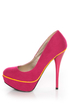 Qupid Neutral 266 Fuchsia Velvet Neon-Trimmed Platform Pumps