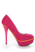 Qupid Neutral 266 Fuchsia Velvet Neon-Trimmed Platform Pumps