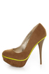 Qupid Neutral 266 Taupe Velvet Neon-Trimmed Platform Pumps