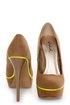 Qupid Neutral 266 Taupe Velvet Neon-Trimmed Platform Pumps