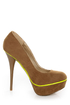 Qupid Neutral 266 Taupe Velvet Neon-Trimmed Platform Pumps