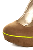 Qupid Neutral 266 Taupe Velvet Neon-Trimmed Platform Pumps