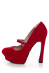 Qupid Pageant 25 Red Velvet Platform Mary Jane Pumps