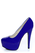Qupid Penelope 01 Royal Blue Patent Platform Pumps