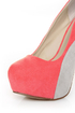 Qupid Penelope 44X Coral Curvy Color Block Platform Pumps