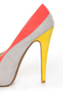 Qupid Penelope 44X Coral Curvy Color Block Platform Pumps