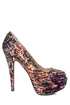 Qupid Penelope 58 Fuchsia Multi Print Studded Platform Pumps