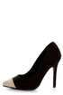 Qupid Potion 05 Black and Beige Cap-Toe Pointed Pumps