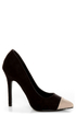 Qupid Potion 05 Black and Beige Cap-Toe Pointed Pumps