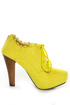 Qupid Puffin 34 Yellow Suede Lace-Up Ankle Booties