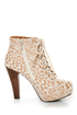 Qupid Puffin 39 Ivory Fabric Lacy Lace-Up Booties