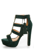Qupid Luxe Spirite Green Velvet Studded Tassel Heels