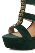 Qupid Luxe Spirite Green Velvet Studded Tassel Heels